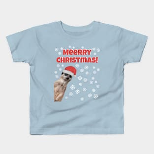 Merry Christmas (Meerry) -Cute Meerkat in Christmas hat with snowflakes Kids T-Shirt